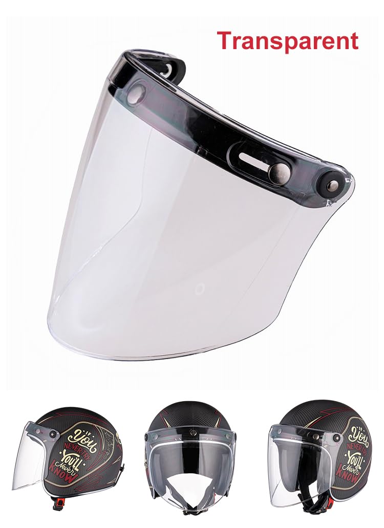 VCOROS Universal 3-Snap Flip Up Visor Shield Lens for Retro Open Face Motorcycle Helmet (Clear) - Image 2
